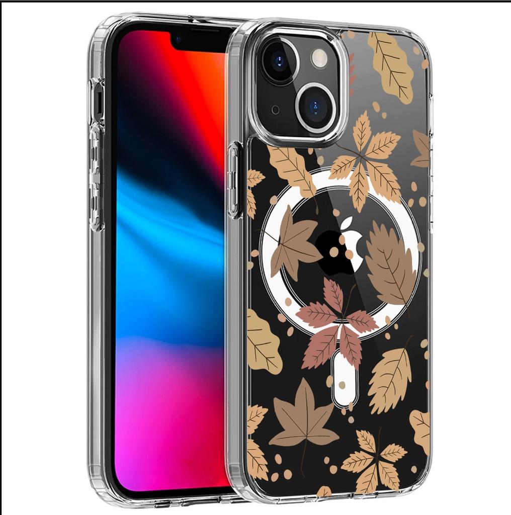 Gradient Maple Leaf Magnetic Transparent Full Coverage Case for iPhone 15/16/17 Pro Max