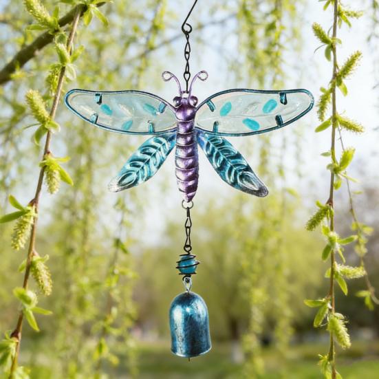Wind Chimes for Outside Stained Glass Hummingbird/Dragonfly Wind Bell Hanging Ornament for Garden Patio Balcony Yard Window Decor Gifts for Women Mom