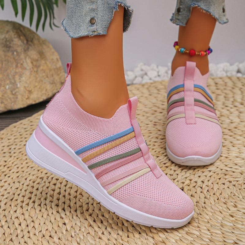 Summer New Fly-woven Breathable Wedge Heel Single Shoes Women's Large Size Casual One-pedal Sports Single Shoes