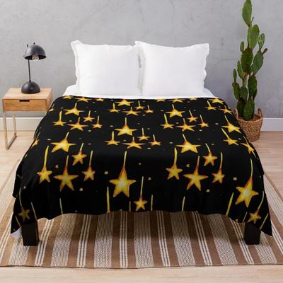 Leuchtender Stern Flanell Überwurf Gelb Helles Stern Galaxie Muster Decke King Queen Größe Leicht Super Weich für Kinder Jugendliche