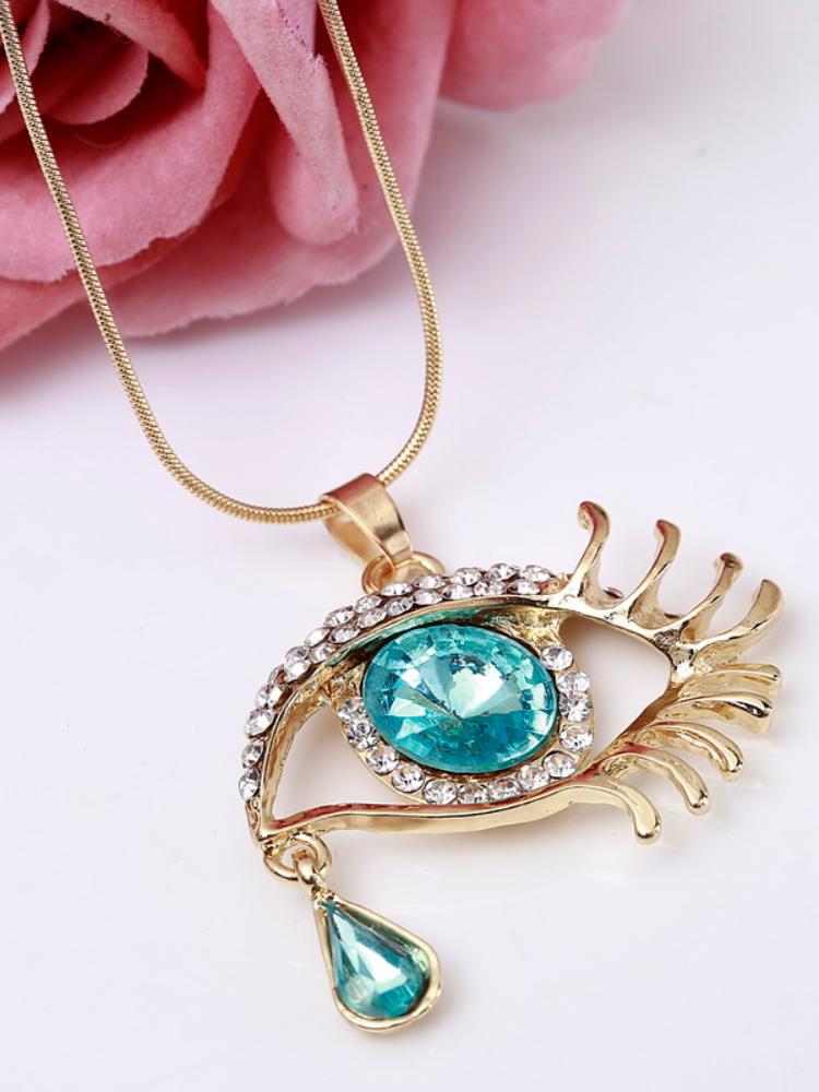 Accessoires Exagérés Oeil Magique Larmes de Cristal Chaîne de Pull Collier & Pendentifs pour Femme Collier Long