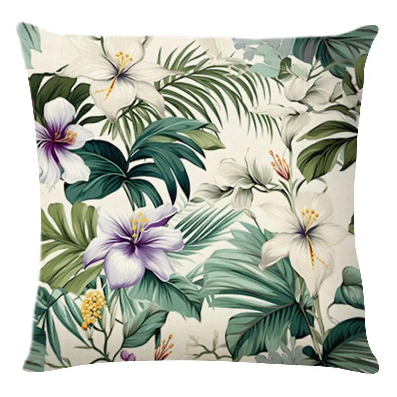 Monstera Floral Print Home Decor Pillowcase Bedroom Living Room Sofa Decoration Polyester Cushion Cover With Zipper