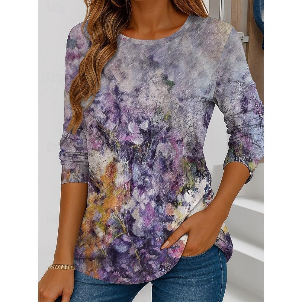 Dámské tričko s dlouhým rukávem tištěné 3D, ležérní a módní