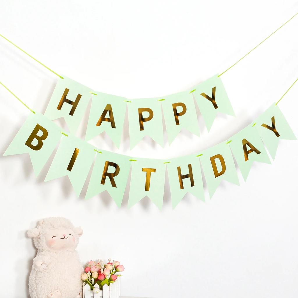 Happy Birthday Streamers Hot Stamping Dovetail Pull Flag Living Room Garden Mall Cafe Children Birthday Party Decoration Banners