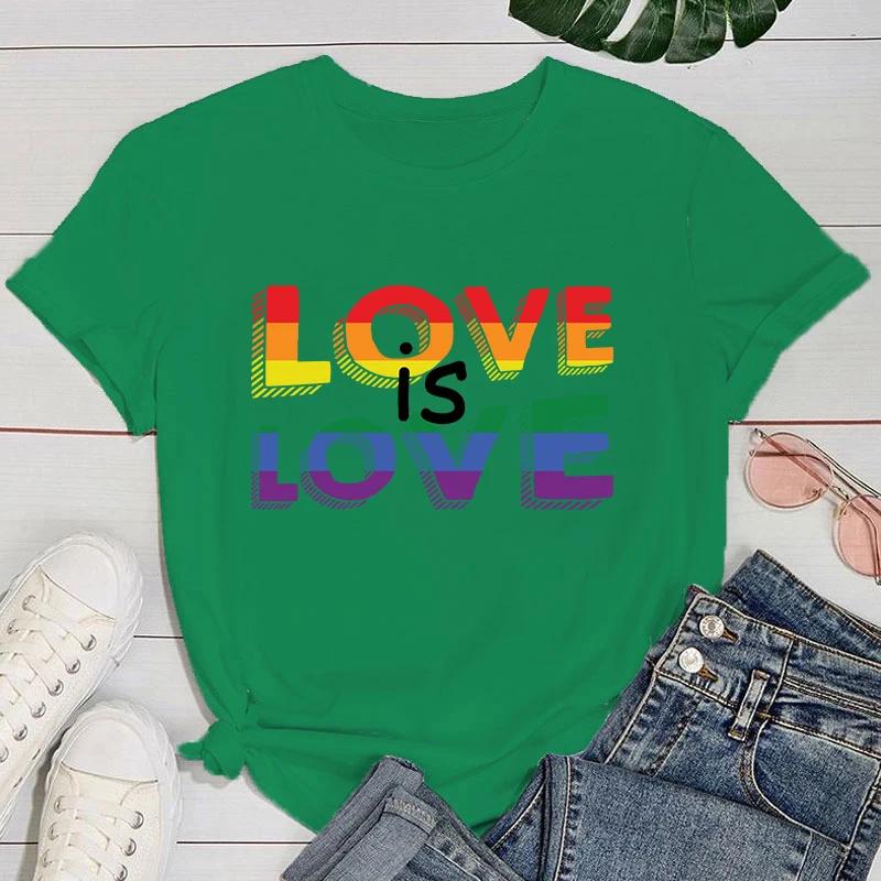 (Premium T-shirt)New Fuuny Lgbt Love Is Love Letter Printed Female 'S And Women'S Fashion Short Sleeve Lgbt Love Is Love Tops