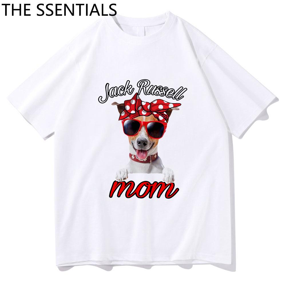 Jack Russell Terrier Mama T-Shirt Unisex Harajuku Lustige süße Hund Oma T-Shirts Unisex Cartoon Ästhetische Grafik Tägliche Baumwoll-T-Shirts