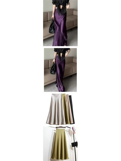 High-Waisted Slimming Satin Bodycon Mermaid Midi Skirt 2025 Spring/Summer Collection
