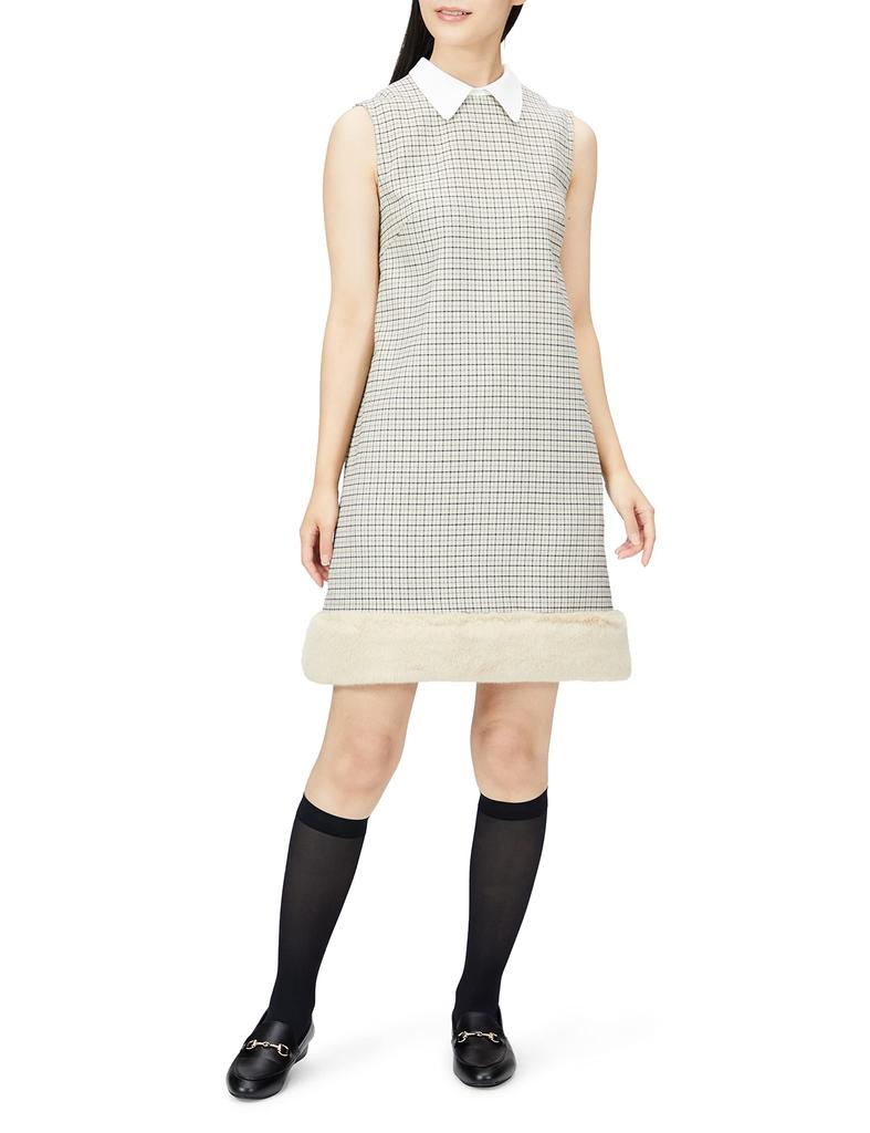 Dress with Fur Hem Switching CWFO225021 CHECK 36 [Selford] A-line Women's