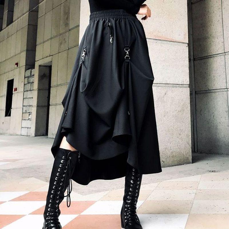 

Dark Japanese Long Skirt with Buckle Dark Japanese Style Lock Long Skirt Black XXXL