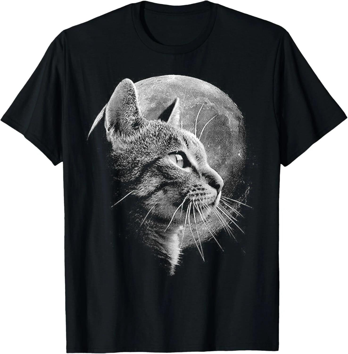 Cute Cat Moon T-Shirt Funny Kitty Night Sky Gift for Cat Lovers Unisex Tee S разноцветный