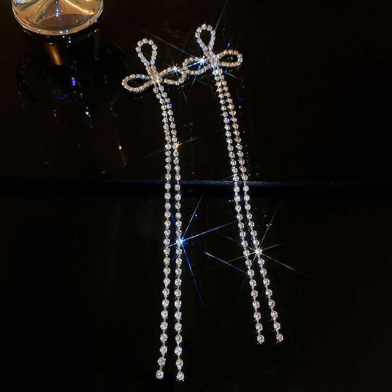 S925 Silver Teardrop Diamond Tassel Dangle Earrings - Korean Fashion, Celebrity Style for Women