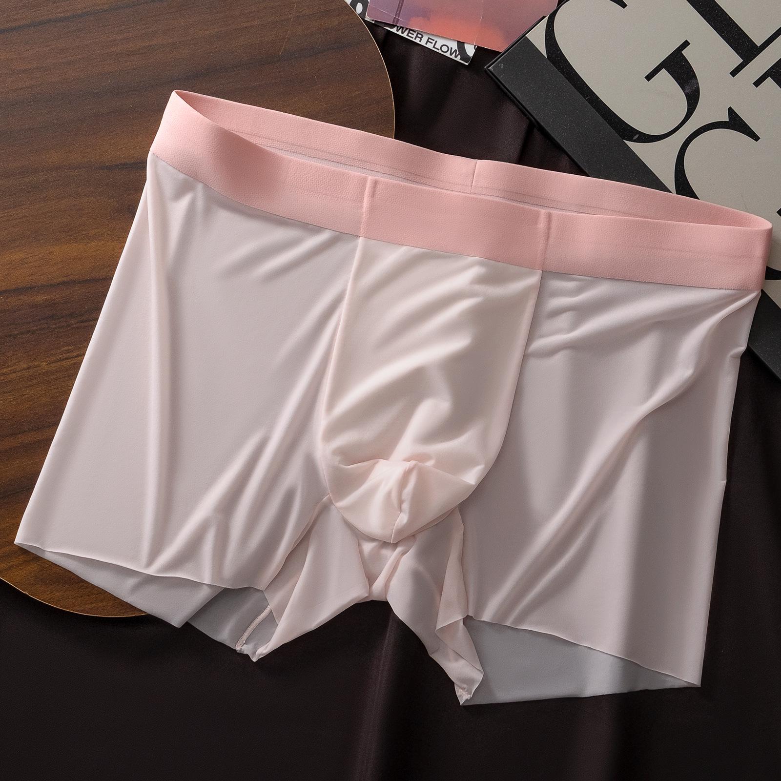 2025 Summer Color Block Seamless Ice Silk Men s Quick-Dry Breathable Boxer Briefs 2XL