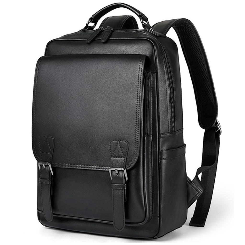 Achiyu Genuine Leather Fits A4 Large Popular Business Perfect for Business and Black Men's Backpack, Square, 14.6-inch Laptop, Size, Capacity,