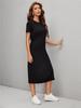 New Spring/Summer Women's Knit Short Sleeve Dress with Round Neck and Split Hem