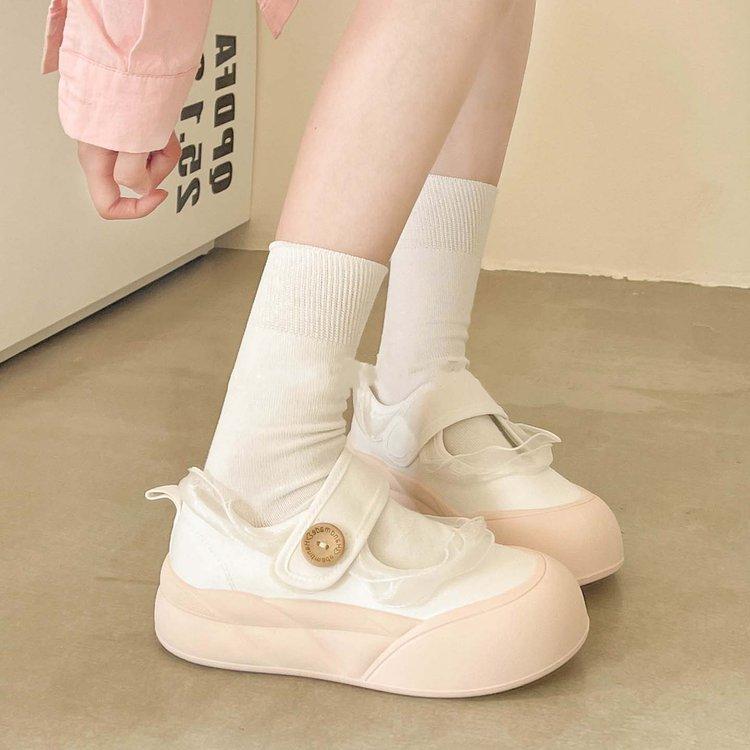 Lace Little White Shoes Women's Summer 2025 New Velcro Canvas Shoes Female Students Thick Baseplate Shoes Mary Jane Women's Shoes