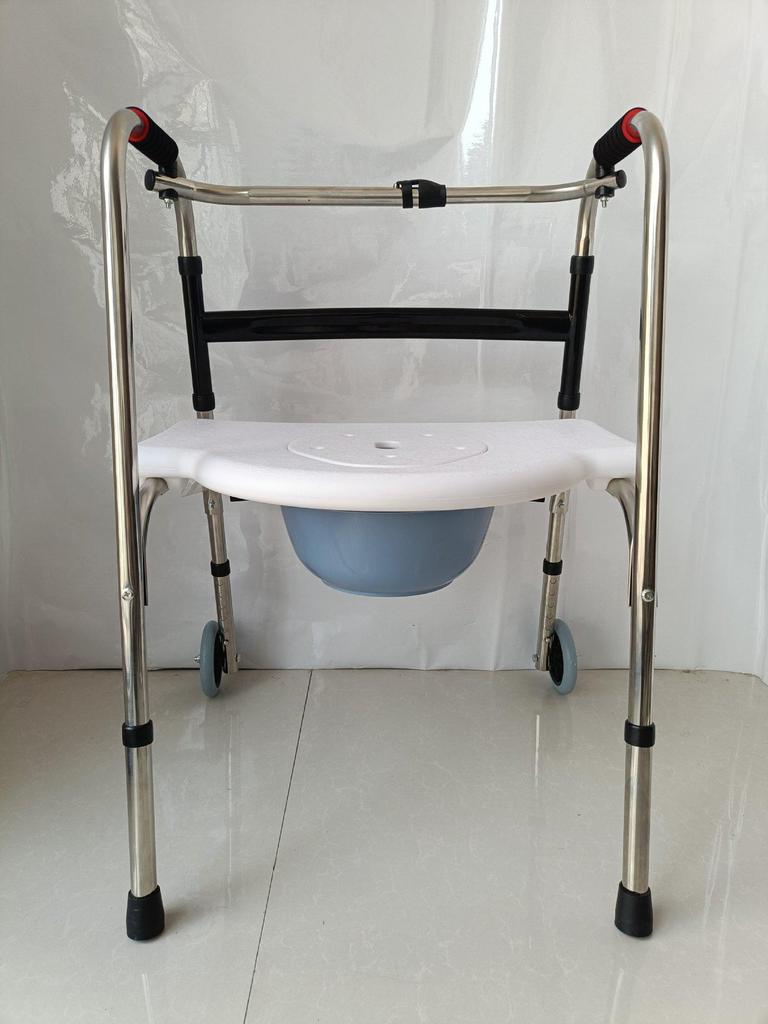 Foldable Stainless Steel Walker with Seat for Elderly - Outdoor, Pushable, Four-Wheel Cane