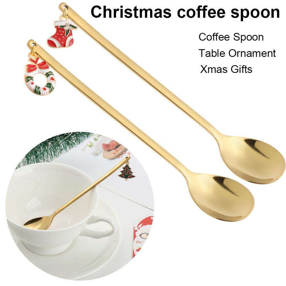 Kitchen Xmas Gifts Christmas Table Ornament Tableware Stainless Steel Coffee Spoon