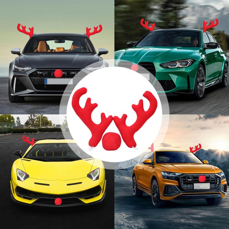Car Reindeer Antler Kit Reindeer Antlers & Nose Car Kit Reindeer Car Kit Christmas Car Decorations Fits Vehicles Trucks SUVs