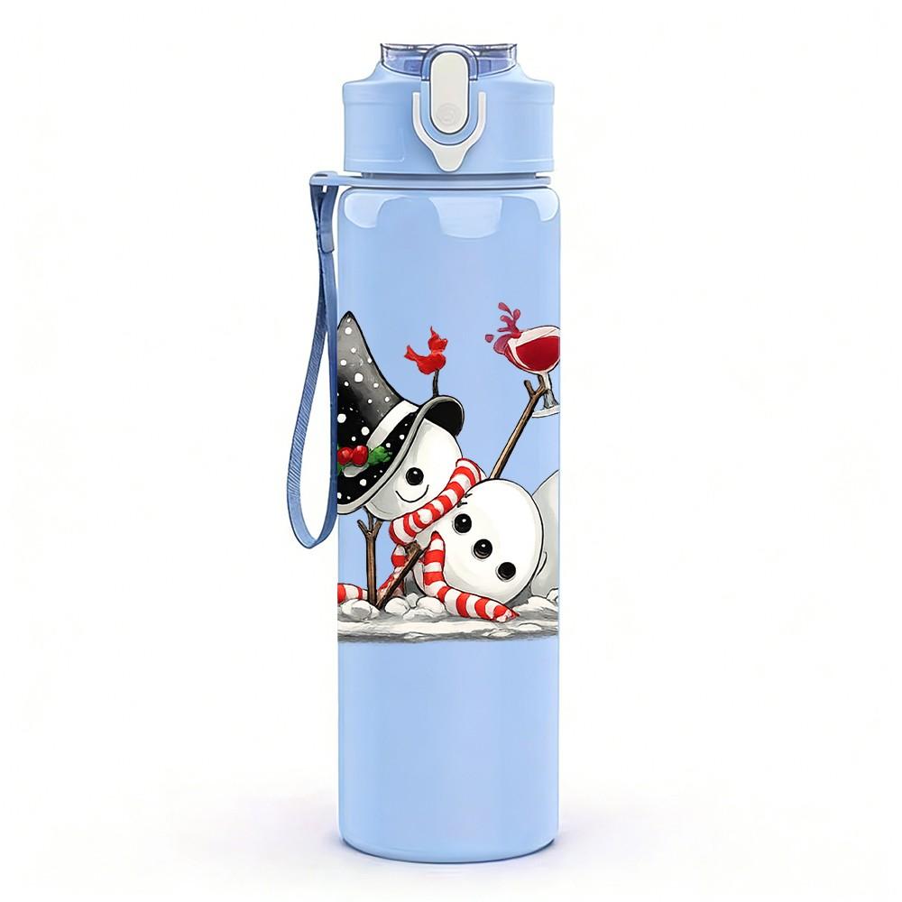 1PC Snowman Christmas Sleigh Art Print 750ml Color Plastic Sports Water Bottle Leakproof Flip Straw Lid Suitable for Sports Office Home Use