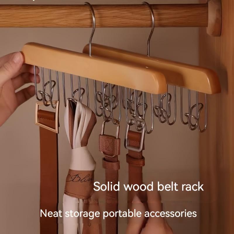 5pcs Wooden Clothes Hanger With 8 Hooks, Bra Space Saving Duty 360°Rotating Hooks, Closet Wardrobe Organizer For Tank Tops