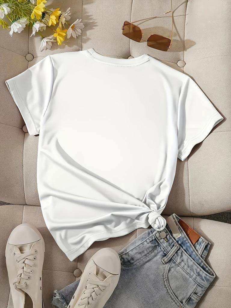 Lady retro California surfing paradise pattern T-shirt white short-sleeved round-neck casual summer top with palm tree design