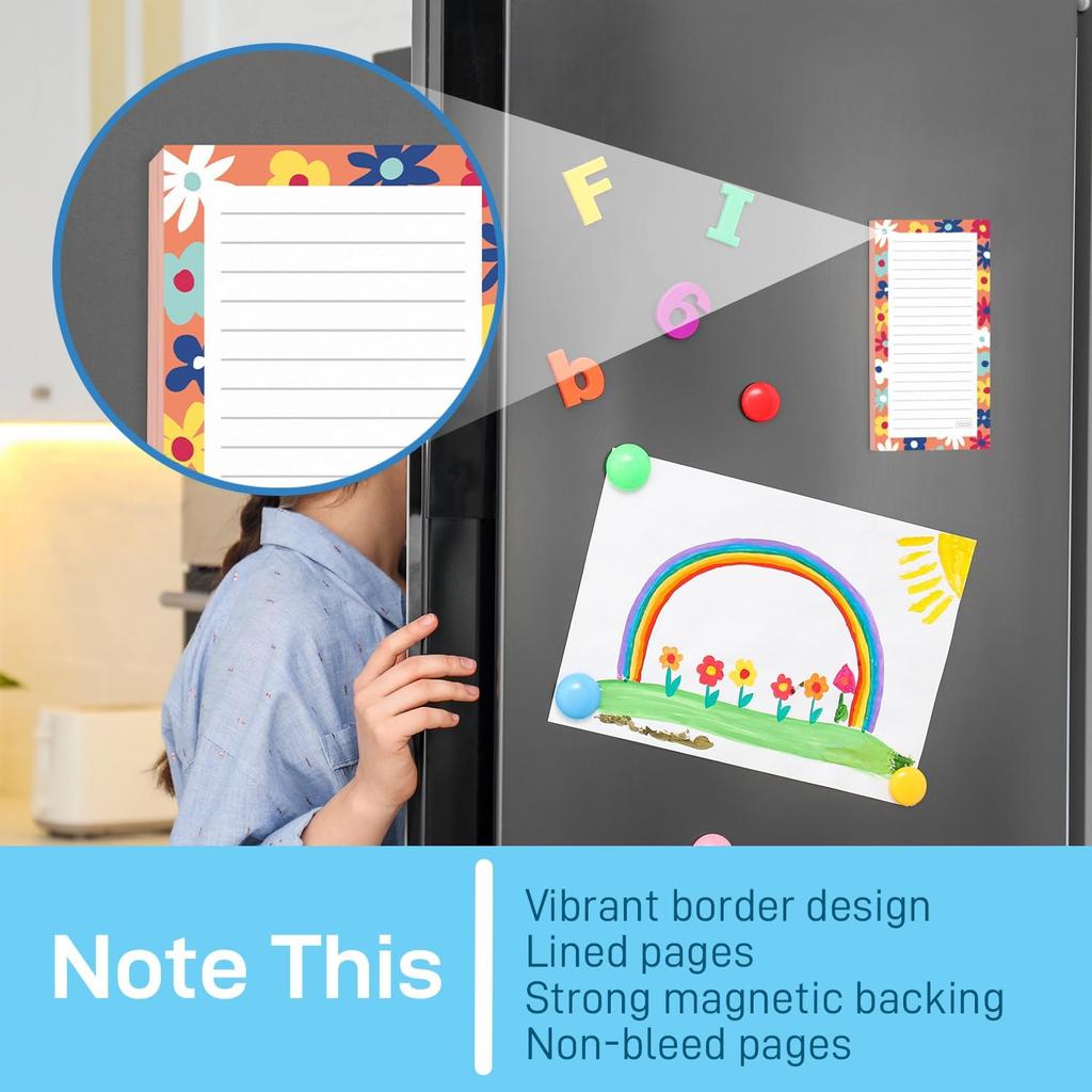 Sweetzer & Orange S&O Magnetic Notepads for Refrigerator 4 Pack - Fun Floral planner for Fridge Sets - Force field List sheets for cooler - Sticky