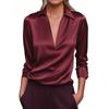 Autumn Temperament Long Sleeved Simple V-neck Women's Blouses & Shirts