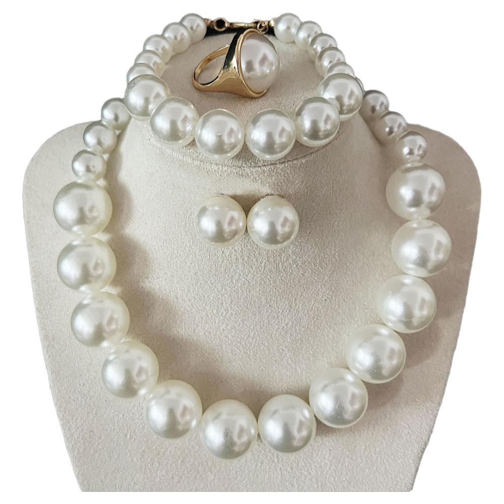 Vintage Style Necklace Bracelet Earring Ring Sets Light Luxury French Pearl Necklace Women