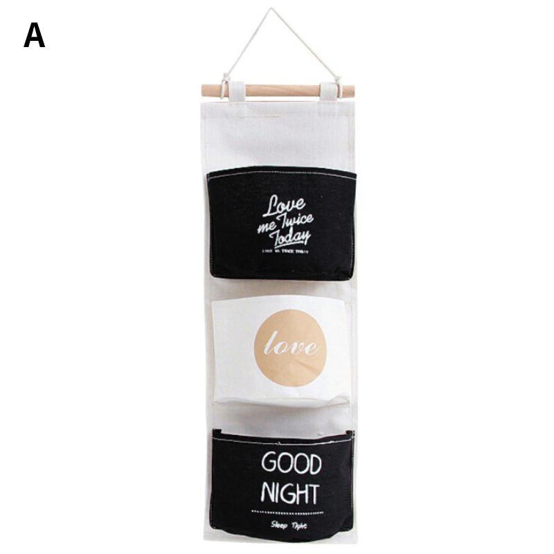 3 Pockets Hanging Storage Bag Wall Mounted Wardrobe Sundries Hanging Bag Cotton Linen Bathroom Toiletry Home Decor Hanging Bag