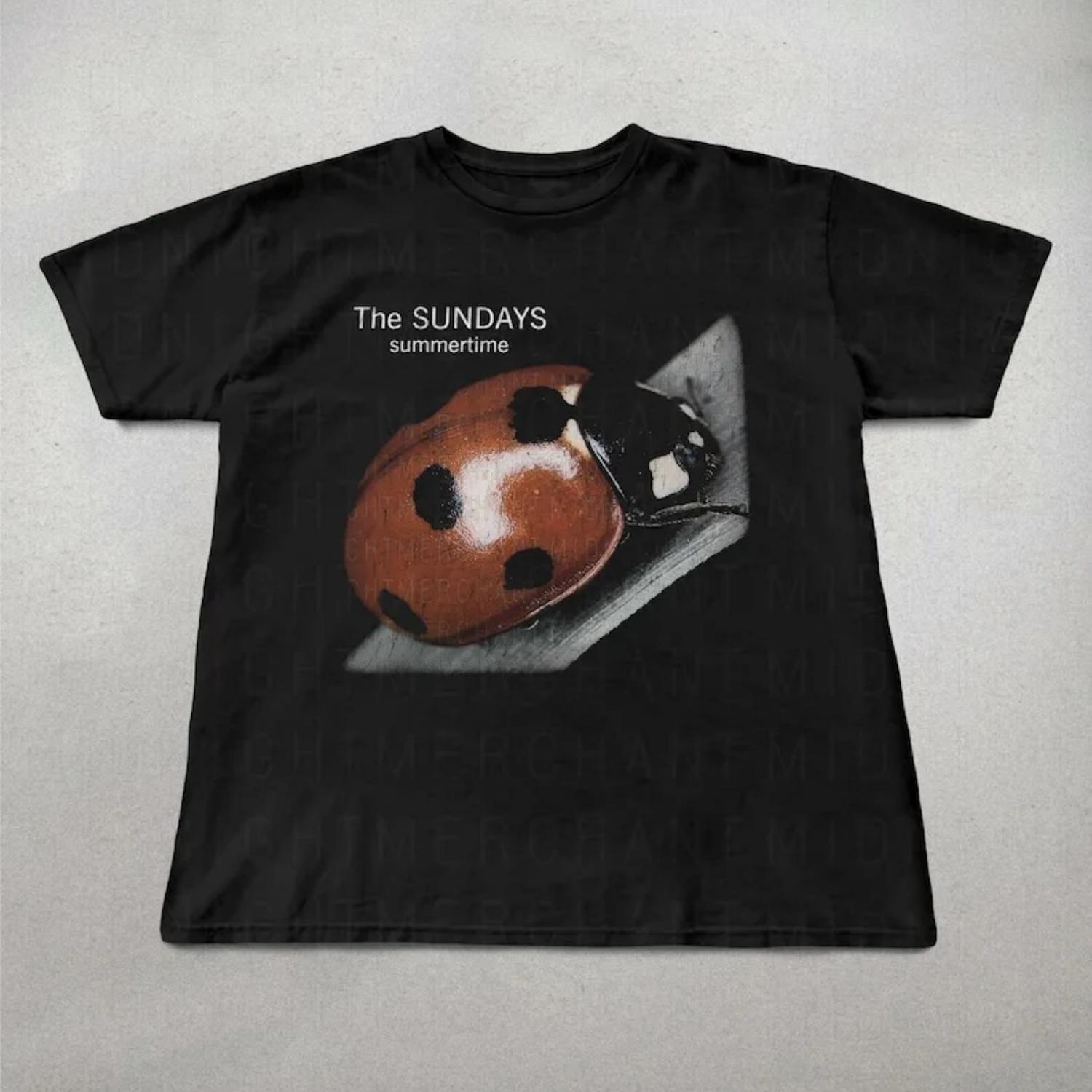 

The Sundays Summer Time Vintage Cotton Short Sleeve T-shirt Funny Pattern Print Tee Ins Style Y2k Streetwear Tee Tops S чёрный