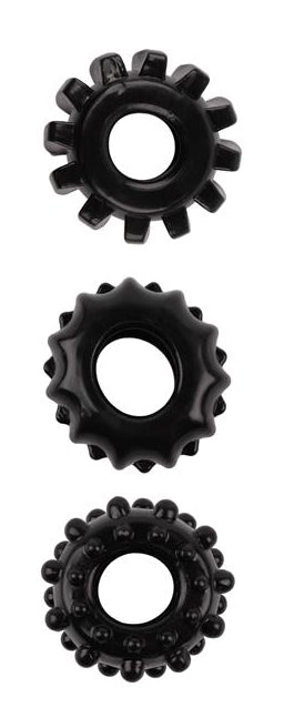 Lot de 3 Cockrings souples Gear Up Noirs - GK Power - Cockrings Flexibles
