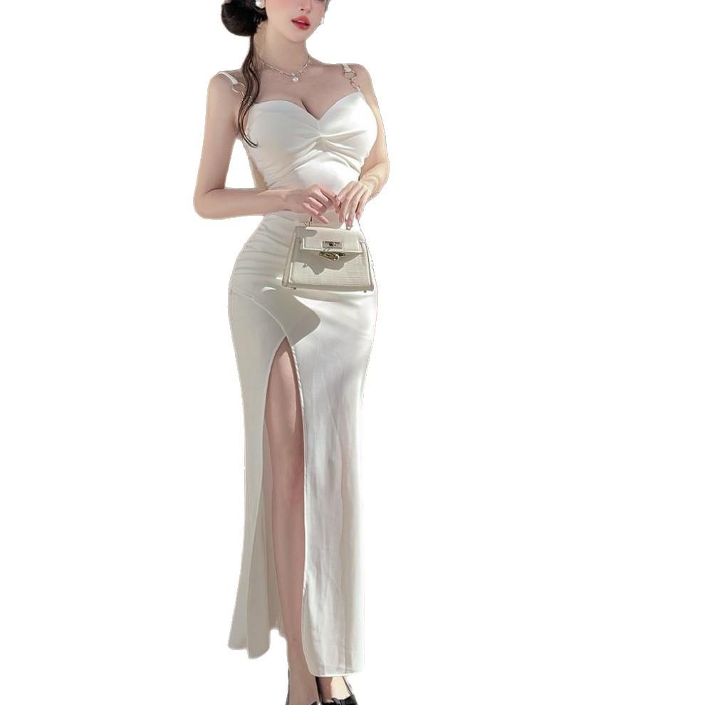 High-Slit Spaghetti Strap Nightclub Dress: Women's Slimming Low-Cut Hip-Hugging Gown