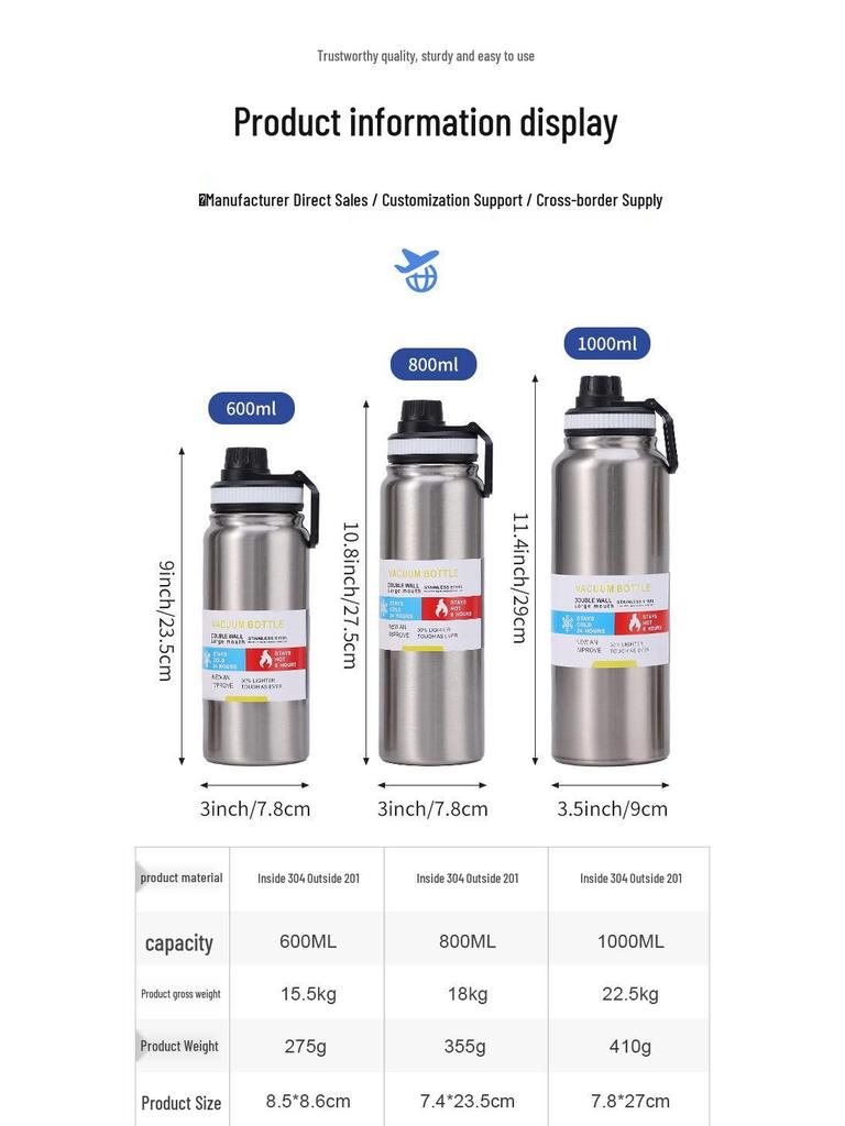 Large Capacity 304 Stainless Steel Thermos Cup for Car, Outdoor, Cycling & Mountaineering