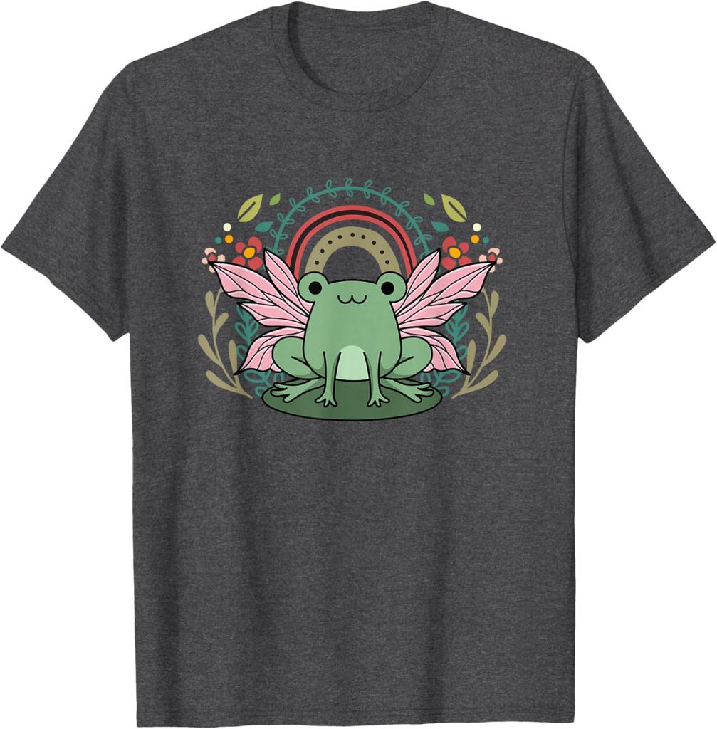 Frog Rainbow Cottagecore Aesthetic Graphic Tee Soft Casual Unisex T-Shirt