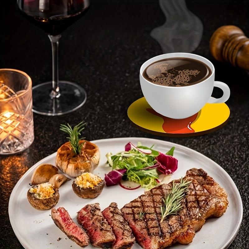 Set of 6 2D Drink Theme Pattern Art Coasters Round Wooden Heat Resistant Non-Slip Home Decor Gift Multifunctional Decoration