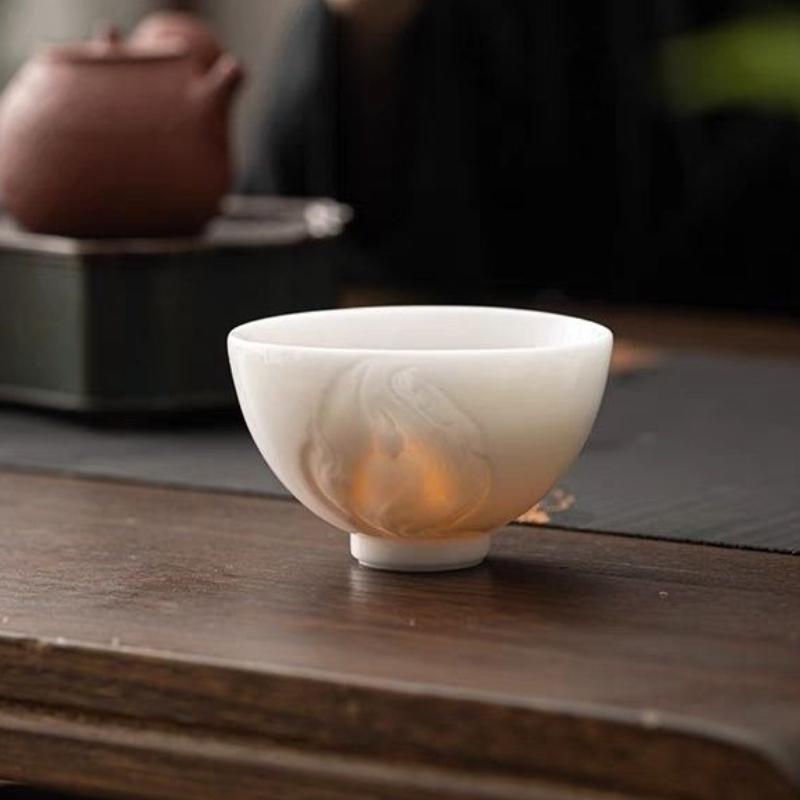 Ice Jade Porcelain Master Cup High-end Tea Tasting Cup Kung Fu Tea Set Single Cup Men's Personal Tea Bowl Embossed Tea Cup