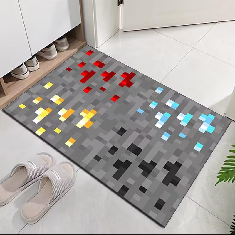 Pixel Block Print Carpet - Retro Game Style Play Mat for Kids Room with Water-Absorbing and Non-Slip Features Beautiful Fashion