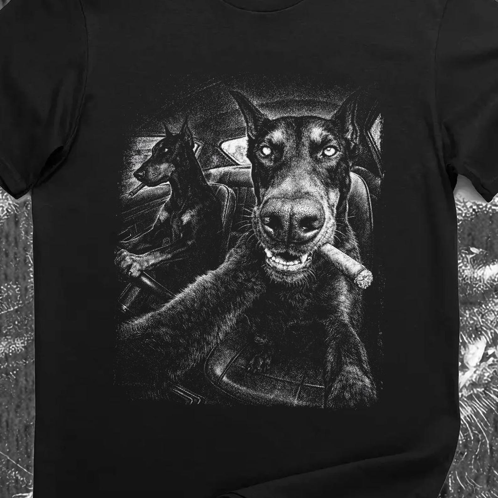 Gangster Doberman Shirt Mafia Dog Smoking Cigar Streetwear Badass Vintage T-Shirt L