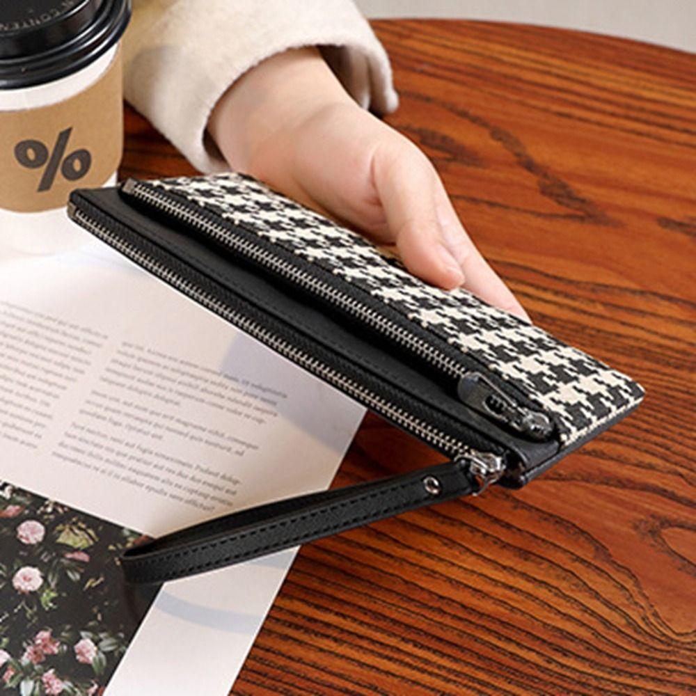 Coin Pocket Retro Houndstooth Handbag Korean Style Women Long Purse Zipper Clutch Wallet  Women