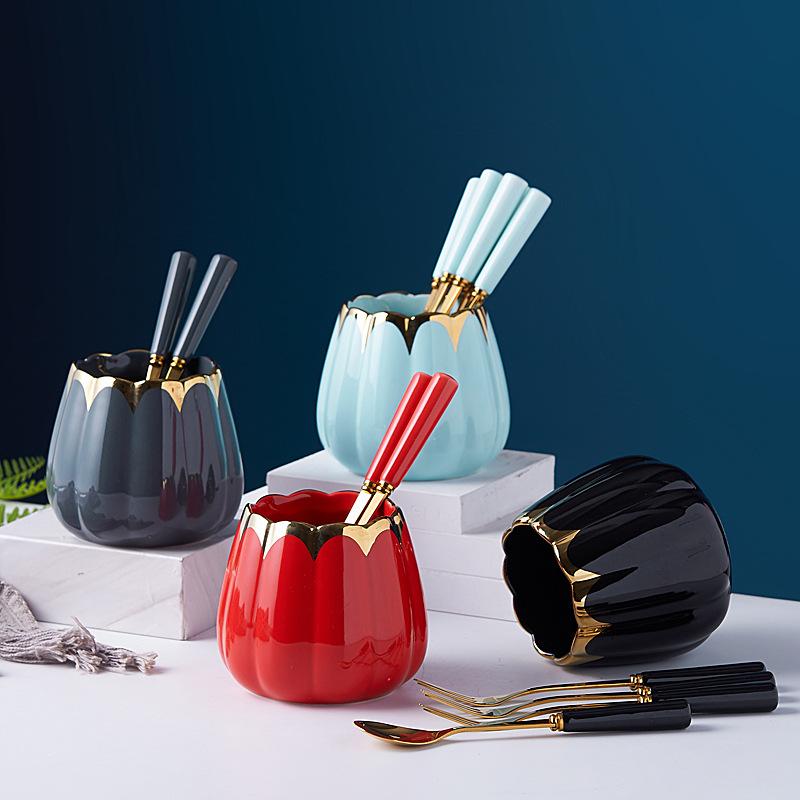 

Набор из 6 золотых вилок для фруктов из нержавеющей стали или набор десертных ложек из 6 предметов с керамической ручкой или 1 керамический резервуар для хранения под мрамор