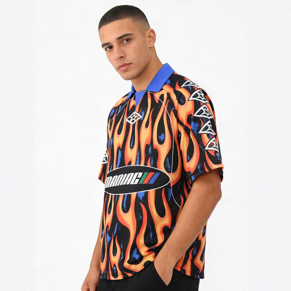 American Retro Short-Sleeved T-Shirt Mesh Quick-Drying Football Sports Top Loose Lapel Jersey For Men And Women
