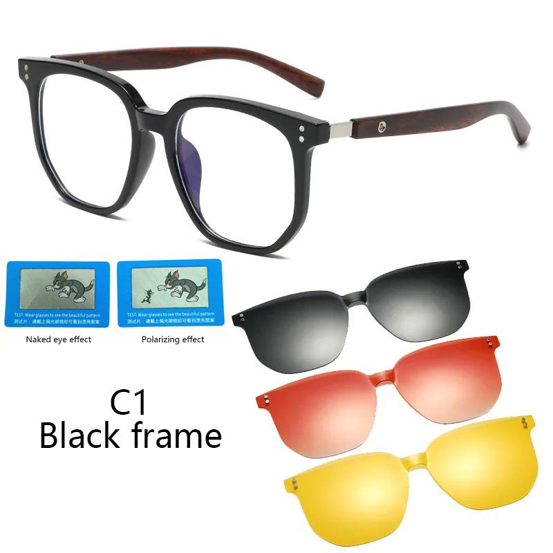 4 in 1 Myopia Sunglasse Magnetic Clip on Glasses Prescription Men Optical Transparent Frame Sunglasses 4 IN 1 SUNGLASSES