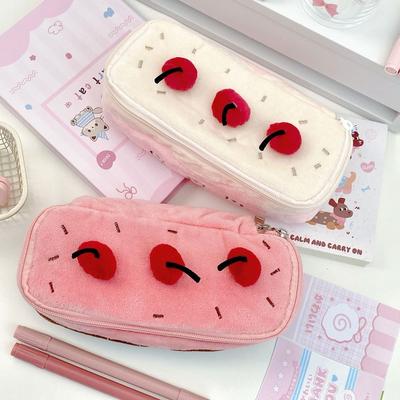 Cartoon Pen Bag Cherry Cake Large Capacity Pencil Case Multifunction Portable Stationery Bag Students