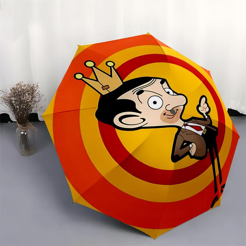 Ombrello da Viaggio a Tema Mr. Bean - 8 Stecche, Apertura e Chiusura Automatica, Design Pieghevole Portatile, Ombrello Compatto ed Elegante Adatto per Esterni
