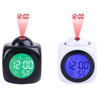 1PC Multifunctional Alarm Clock Projection LED Display Time Digital Alarm Clock Talking Voice Prompt Thermometer Snooze Multifunction