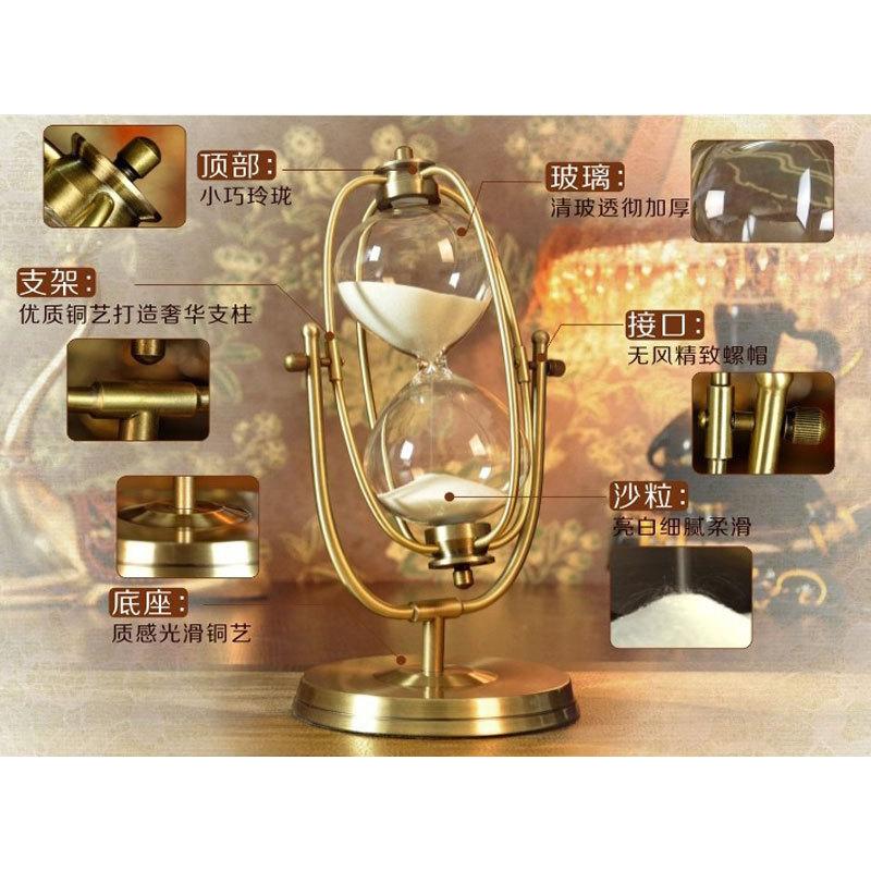 Metal Copper Art Rotating Hourglass Ornament Advanced Sense Timer Creative Gift Handicraft Quicksand Ornament