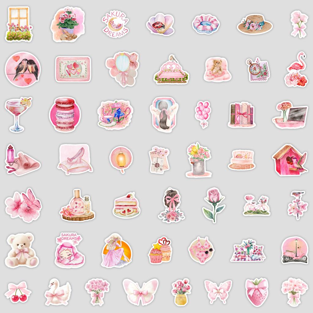 50 Watercolor Pink Series Graffiti Stickers Mobile Phone Computer Suitcase Waterproof Decorative Stickers DIY Stickers