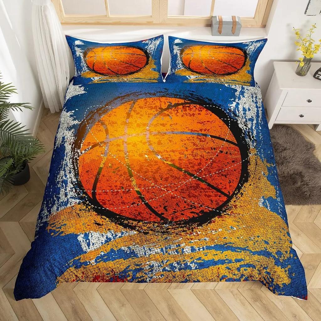 Basketball Duvet Cover Queen Blue Red Green Tie Dye Bedding Set Grunge Neon Sports Comforter Cover Neon Ball Game Quilt Cover
