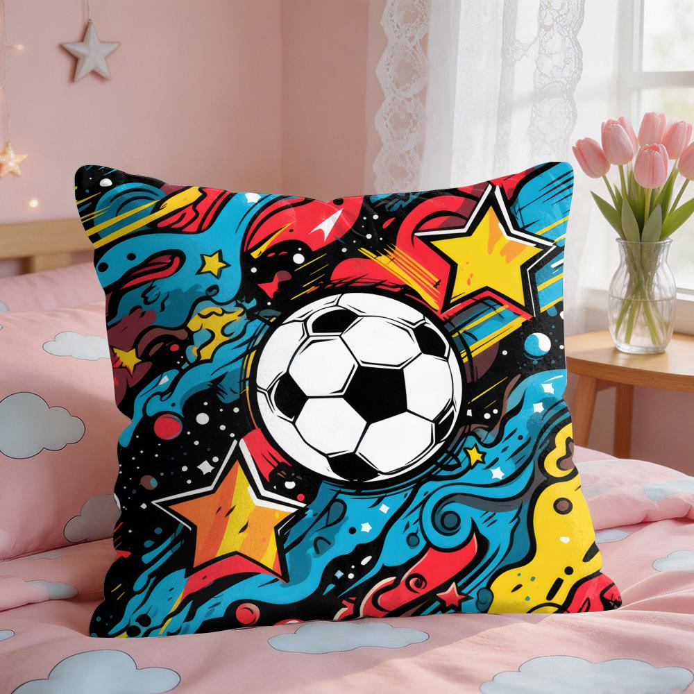New Football Print Art Cushion Cover Square Short Plush Pillow Case Living Room Sofa Home Decor Funda X