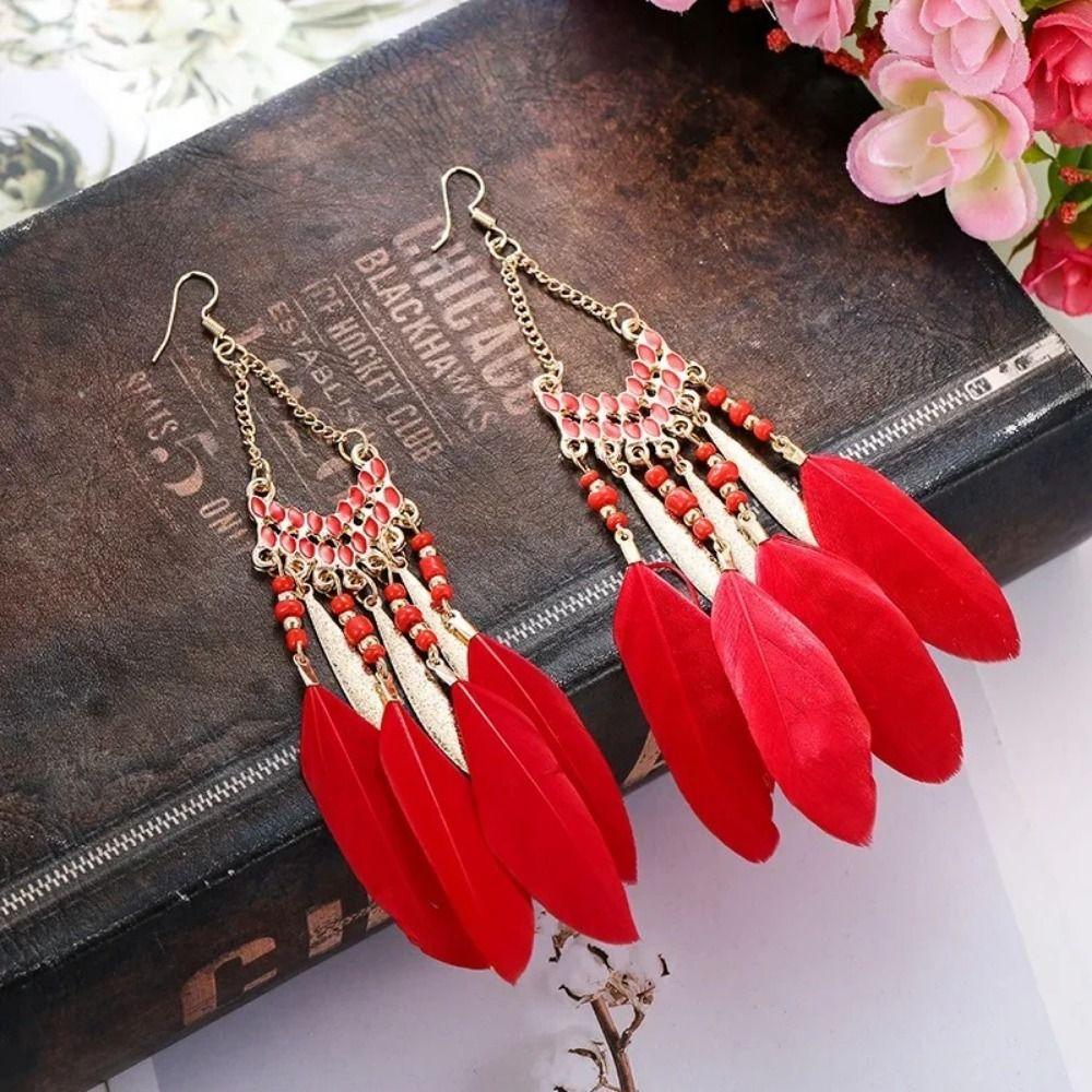 Zinc Zinc Zinc Alloy Bohemian Feather Dangle Earrings Ethnic Style Boho Drop Earrings Travel
